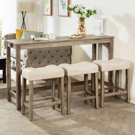4 Piece Bar Table Set With Power Outlet, 3 Padded Stools HouseOfZazla