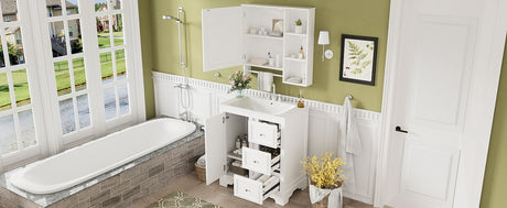 Bathroom Vanity With Sink, Modern Elegant Bathroom Storage Cabinet With 3 Drawers And Adjustable Shelves, Freestanding Vanity Set With Mirror Cabinet, Single Sink Bathroom Vanity HouseOfZazla