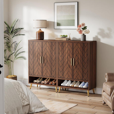 6 Tier Wooden Entryway Shoe Cabinet, Wide Storage Unit For 24 Pairs Of Shoes - Walnut HouseOfZazla