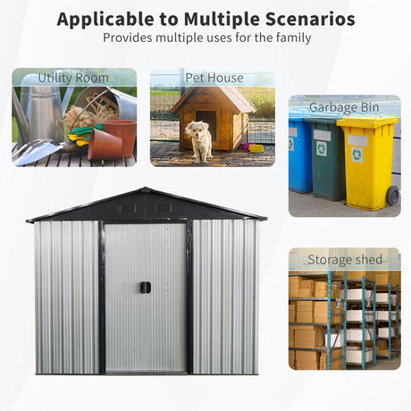 8Ft X 4Ft Outdoor Metal Storage Shed With Window And Metal Foundation For Backyard, Patio, Lawn HouseOfZazla