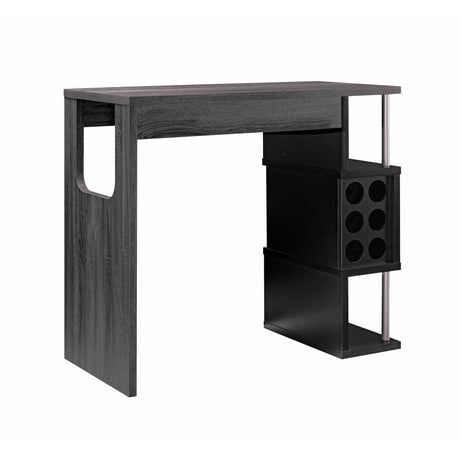 Home Bar Table With Wine Glass Compartment And Three Shelves - Distressed Gray / Black HouseOfZazla