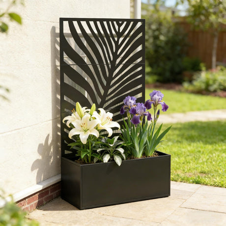 Outdoor Raised Garden Bed with Privacy Screen and Metal Planter Box HouseOfZazla