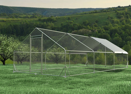 Large Metal Chicken Coop, Walk In Poultry Cage Hen Run House Rabbits Habitat Cage Spire Shaped Coop With Waterproof And Anti Ultraviolet Cover HouseOfZazla