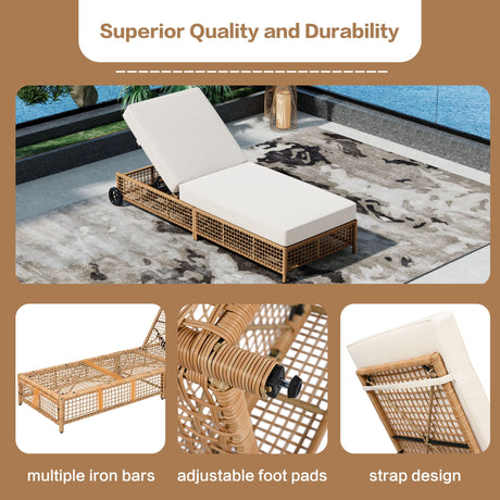 Outdoor Lounge Chair With 5 Position Backrest With Cushion And Wheels HouseOfZazla