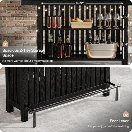 2 Tier Mini Bar Table For Kitchen - Black HouseOfZazla