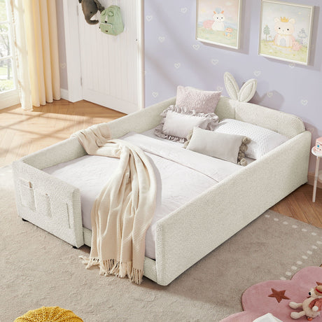 Cute Rabbit Ear Upholstered Platform Bed Frame With Safety Rail HouseOfZazla
