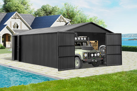 12x25FT Outdoor Metal Garage Shed, Extra Large Metal Carport HouseOfZazla