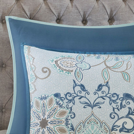 8 Piece Cotton Floral Printed Reversible Comforter Set Blue HouseOfZazla