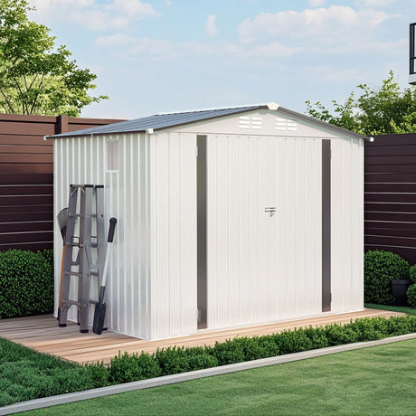 Garden Tool Shed Metal Storage Shed With Peaked Roof Waterproof Lockable Door HouseOfZazla