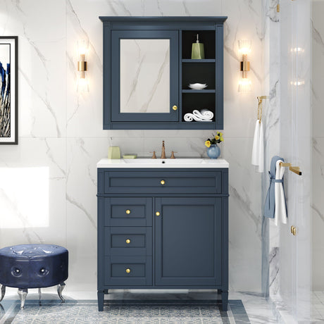 Bathroom Vanity With Medicine Cabinet, Royal Mirror Cabinet, Modern Bathroom Storage Cabinet With 2 Soft Closing Doors And 4 Drawers HouseOfZazla
