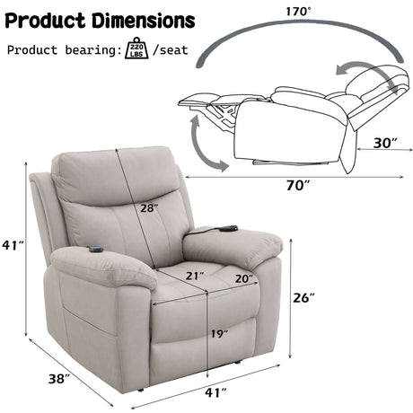 Chriki Beige Chenille & Black Finish Power Recliner with Lift, Heating, and Massage HouseOfZazla