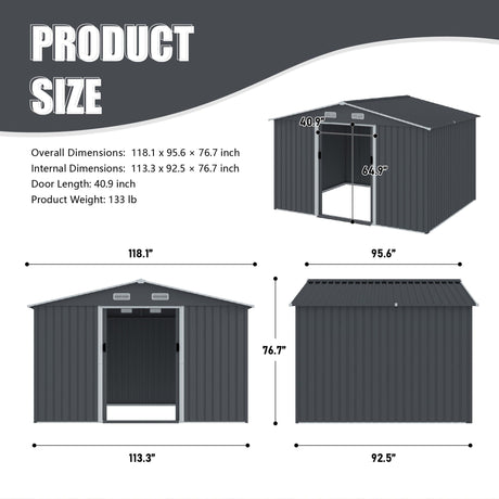 Outdoor Storage Shed Large Metal Tool Sheds, Heavy Duty Storage House With Sliding Doors HouseOfZazla