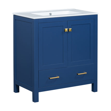 Bathroom Vanity With Single Sink, Combo Cabinet Undermount Sink, Bathroom Storage Cabinet With Two Doors And A Drawer, Soft Closing, Multifunctional Storage, Solid Wood Frame HouseOfZazla