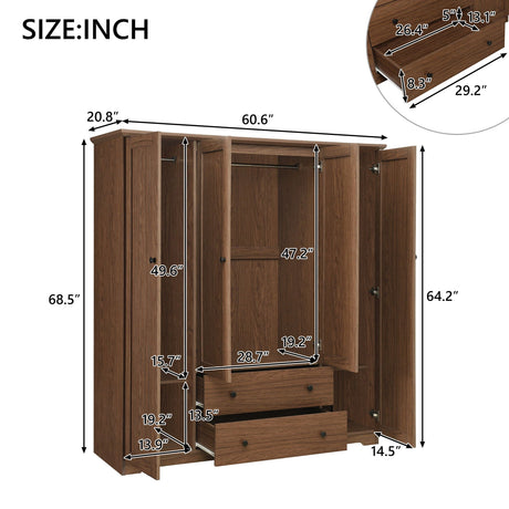 4 Door Wardrobe Armoire With 2 Drawers HouseOfZazla