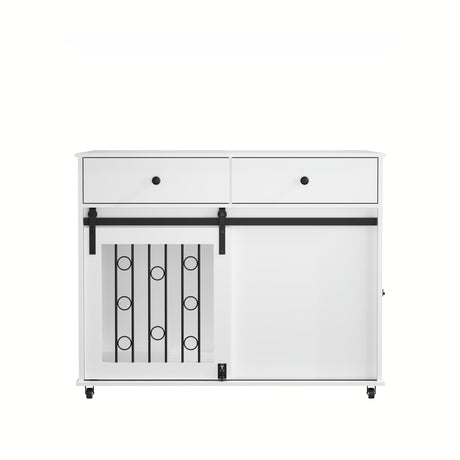 Dog Crate Furniture With Double Drawers And Sliding Barn Door, Pet Kennel For Small To Medium Dogs - White HouseOfZazla