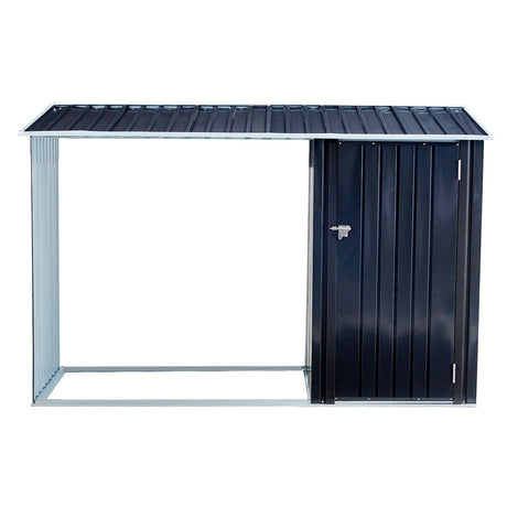 Firewood Storage Shed, Outdoor Firewood Rack, Outdoor Storage Shed With Log Holder, Firewood Shelter For Patio, Anthracite Galvanized Steel - Black HouseOfZazla