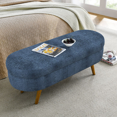 Modern Ottoman Oval Storage Bench With Rubber Wood Legs HouseOfZazla