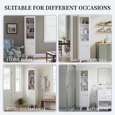 Tall Bathroom Storage Cabinet With Adjustable Shelves And 1 Drawer & Door HouseOfZazla