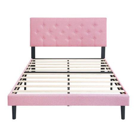 Modern Upholstered Platform Bed Frame With Button Tufted Fabric Headboard HouseOfZazla