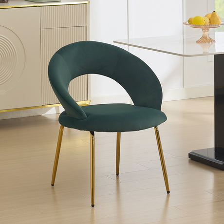 Velvet Fabric Dining Chair with Curved Backrest and Golden Metal Legs HouseOfZazla