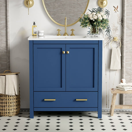 Bathroom Vanity With Single Sink, Combo Cabinet Undermount Sink, Bathroom Storage Cabinet With Two Doors And A Drawer, Soft Closing, Multifunctional Storage, Solid Wood Frame HouseOfZazla
