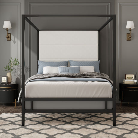 Canopy Bed With Tall Upholstered Headboard, 4 Poster Frame HouseOfZazla