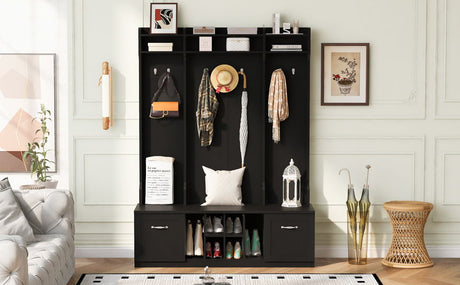 5 In 1 Entryway Bench With Coat Rack, 7 Sturdy Hooks, 2 Spacious Drawers And Adjustable Shelves HouseOfZazla