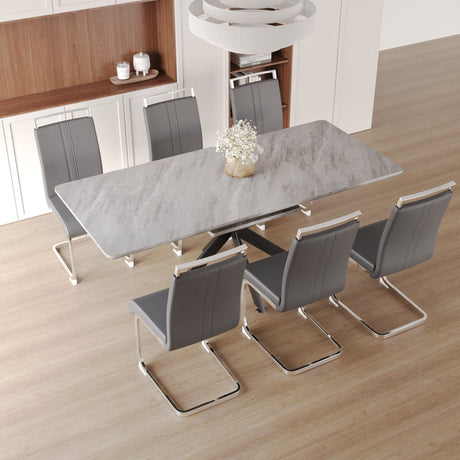 Modern Extendable Dining Table Set With Soft Padded Armless Chairs HouseOfZazla