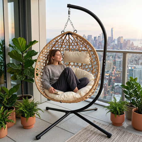 Foldable Hanging Egg Chair with Stand and Cushion HouseOfZazla