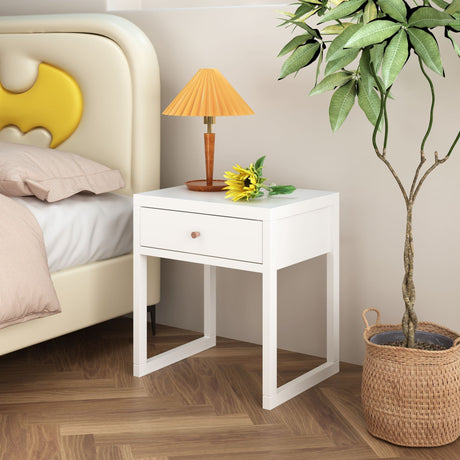 Nightstand With Drawer - Minimalist White Bedside Table HouseOfZazla