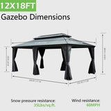 12'x18' Hardtop Gazebo with Resin Roof, Curtains, and Mosquito Netting