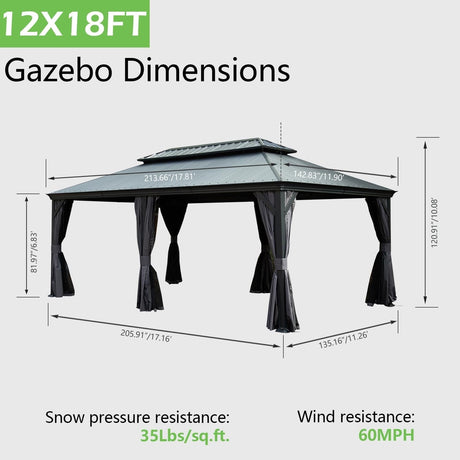 12'x18' Hardtop Gazebo with Resin Roof, Curtains, and Mosquito Netting HouseOfZazla