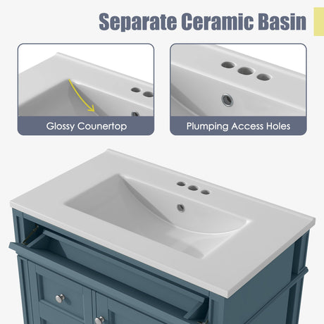 Bathroom Vanity With Medicine Cabinet, Royal Mirror Cabinet, Modern Bathroom Storage Cabinet With 2 Soft Closing Doors And 4 Drawers HouseOfZazla