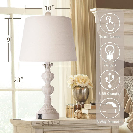 Touch Control Coastal Farmhouse Table Lamp Set of 2 HouseOfZazla