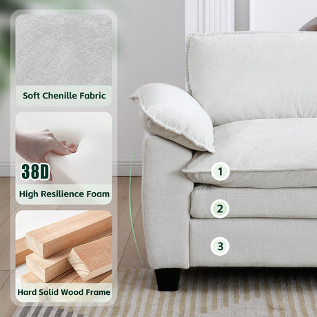 Living Room Sofa Luxury Couch with Ottoman in Soft Chenille Beige HouseOfZazla