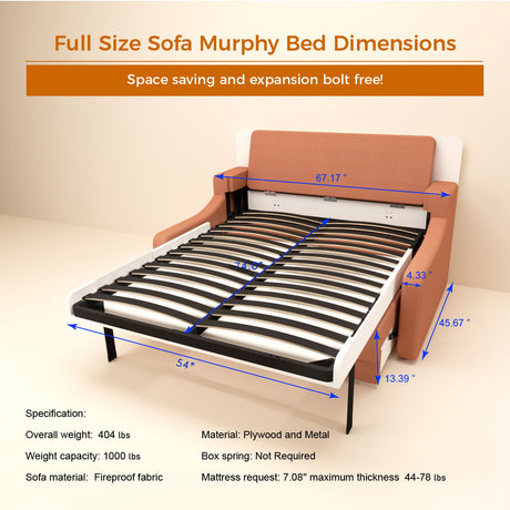 Morden Deisgn Vertical Murphy Bed With Sofa For Bedroom Or Guestroom White Wall Bed Space Saving Hidden Bed With New Style Gas Struts - Orange HouseOfZazla
