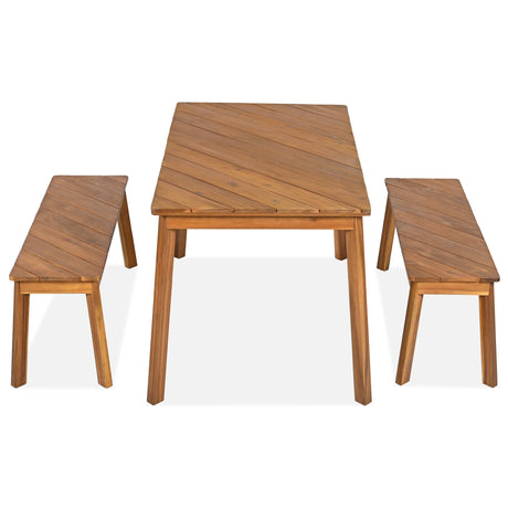 Go 3-Piece Acacia Wood Table Bench Dining Set HouseOfZazla