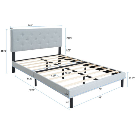 Modern Upholstered Platform Bed Frame With Button Tufted Fabric Headboard HouseOfZazla