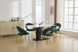 Velvet Fabric Dining Chair with Curved Backrest and Golden Metal Legs