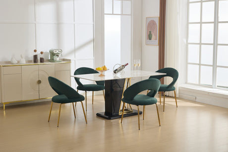 Velvet Fabric Dining Chair with Curved Backrest and Golden Metal Legs HouseOfZazla