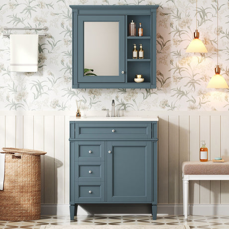 Bathroom Vanity With Medicine Cabinet, Royal Mirror Cabinet, Modern Bathroom Storage Cabinet With 2 Soft Closing Doors And 4 Drawers HouseOfZazla