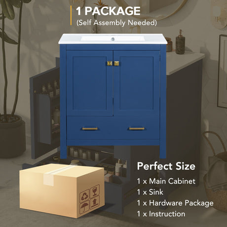 Bathroom Vanity With Single Sink, Combo Cabinet Undermount Sink, Bathroom Storage Cabinet With Two Doors And A Drawer, Soft Closing, Multifunctional Storage, Solid Wood Frame HouseOfZazla