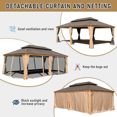 14x24FT Hardtop Gazebo With Galvanized Steel Double Roof HouseOfZazla