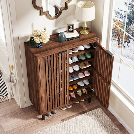 6 Tier Shoe Cabinet With Louvered Doors HouseOfZazla