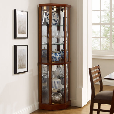 6 Shelf Lighted Corner Curio Cabinet With Adjustable Tempered Glass Shelves And Mirror Back (E26 Light Bulb Not Included) HouseOfZazla