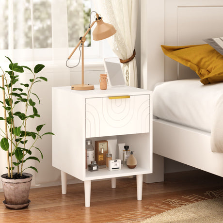 Nightstand With 1 Drawer And Open Shelf - White HouseOfZazla