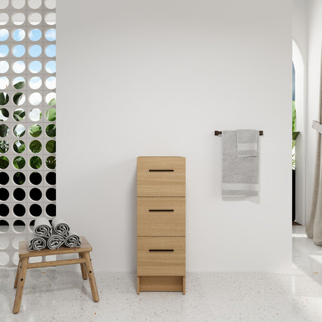 Slim Freestanding Bathroom Storage Cabinet, 3 Drawers - Light Oak HouseOfZazla