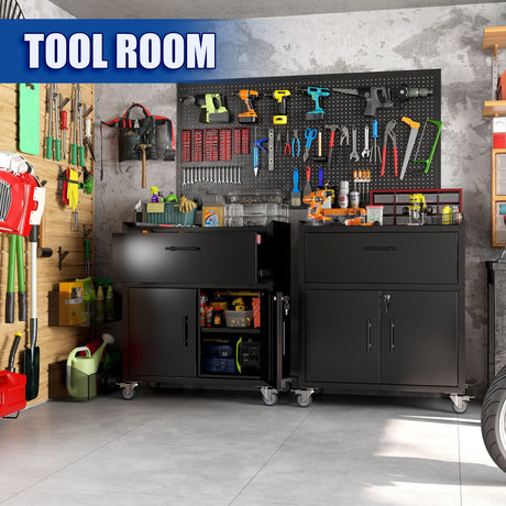 Rolling Metal Tool Storage Cabinet, Lockable Garage Storage Cabinet, Locking Metal Storage Cabinet With Wheels, Rolling Tool Chest, Assembly Required - Black HouseOfZazla
