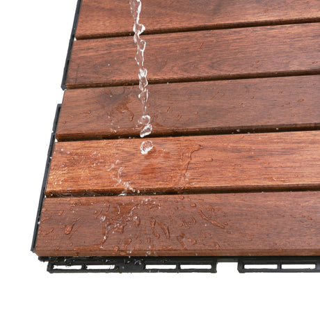 Interlocking Deck Tiles Striped Pattern, Square Acacia Hardwood Outdoor Flooring For Patio, Bancony, Pool Side HouseOfZazla