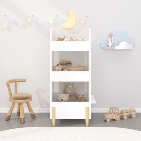 Bear Shaped Bookshelf With Chalkboard Side, 3-Tier Storage Organizer For Playroom - White HouseOfZazla